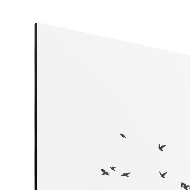 Riproduzioni quadri Stormo di uccelli di fronte alle montagne in bianco e nero