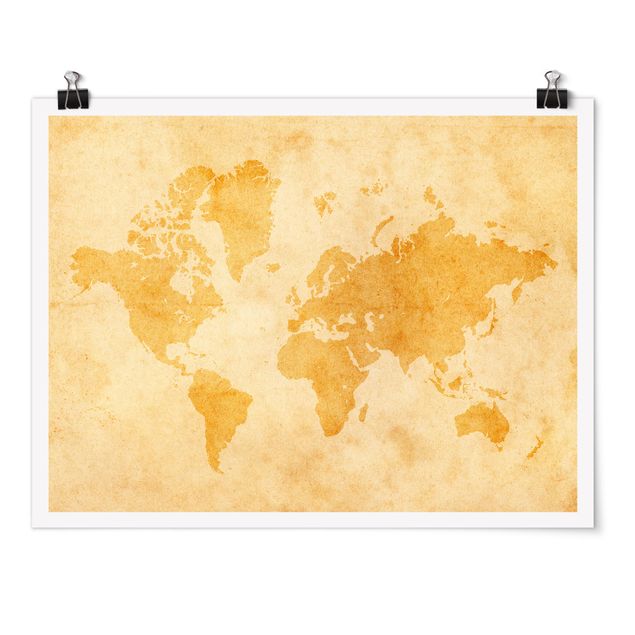 Quadro arancione Mappa del mondo vintage