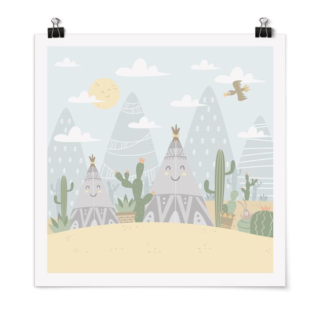 Quadro indiano Tepee con cactus