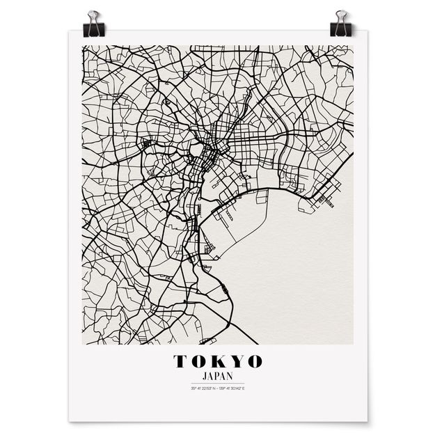 Quadri moderni bianco e nero Mappa di Tokyo - Classica