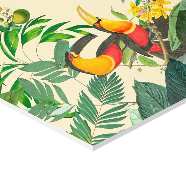 Quadri forex Collage vintage - Uccelli nella giungla