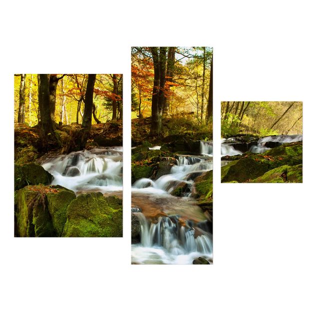 Stampa su tela 3 parti - Waterfall autumnal forest - Collage 1