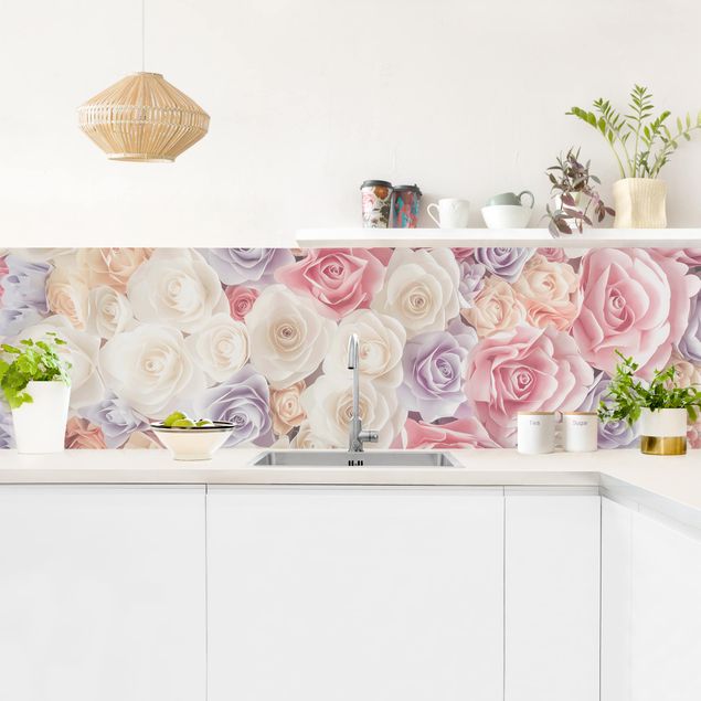 Rivestimento cucina con disegni Rose di carta pastello