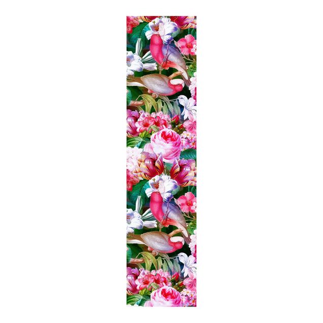 Tende a pannello scorrevoli con disegni Fiori tropicali colorati con uccelli rosa