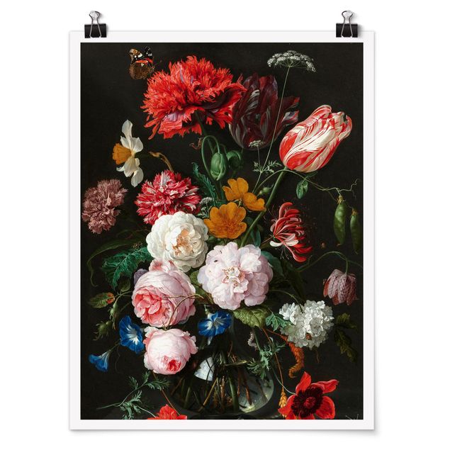 Poster retro Jan Davidsz De Heem - Natura morta con fiori in un vaso di vetro