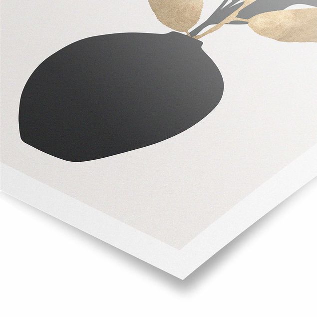 Poster bianco e nero Mondo grafico delle piante - Oro e nero