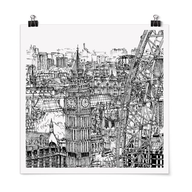 Quadri moderni bianco e nero Studio della città - London Eye