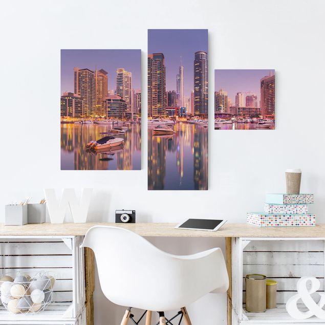 Stampa su tela 3 parti - Dubai skyline and Marina - Collage 1