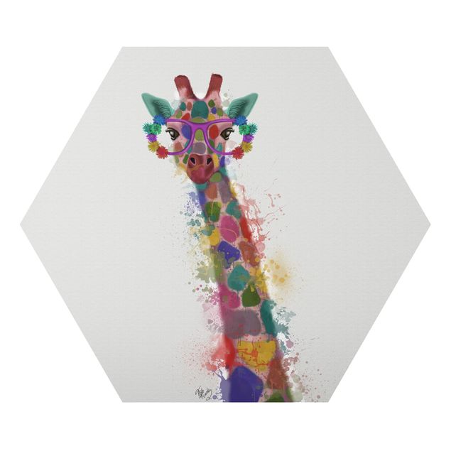 Quadro colorato Giraffa con schizzi arcobaleno