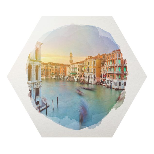 Stampe Acquerelli - Veduta del Canal Grande dal Ponte di Rialto a Venezia