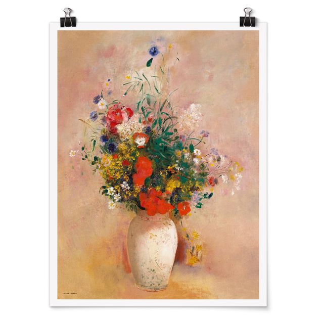 Quadri con fiori Odilon Redon - Vaso con fiori (sfondo rosato)