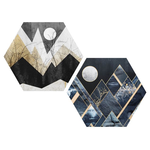 Riproduzioni quadri famosi Luna dorata e montagne geometriche