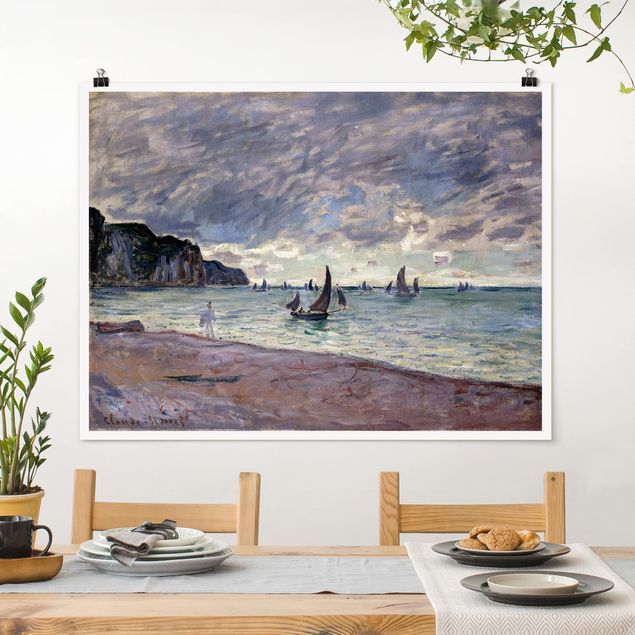 Riproduzioni quadri famosi Claude Monet - Barche da pesca davanti alla spiaggia e alle scogliere di Pourville