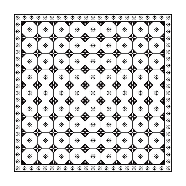 tappeti sala da pranzo Piastrelle geometriche Cottage Bianco e Nero Con Bordo