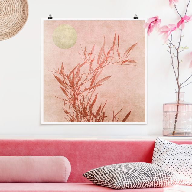 Quadri paesaggistici Bambù rosa sole dorato