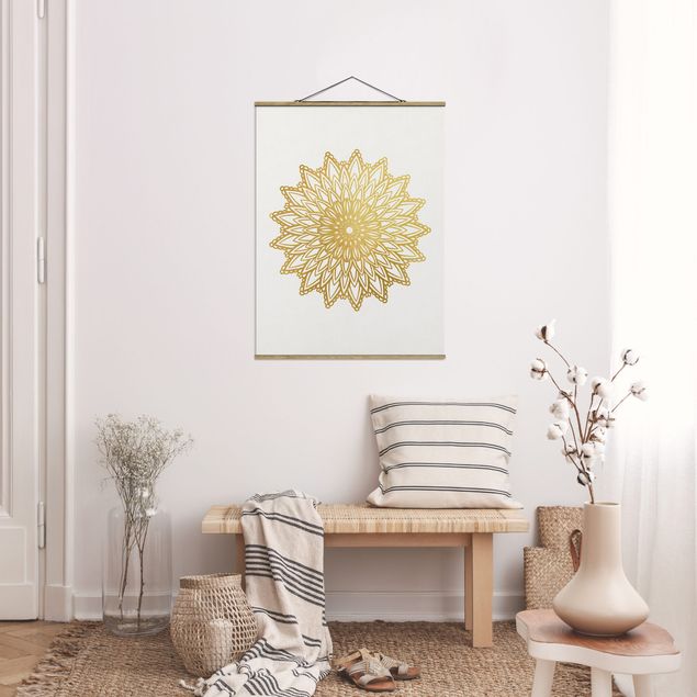 Quadro mandala Mandala Sole Illustrazione Oro Bianco