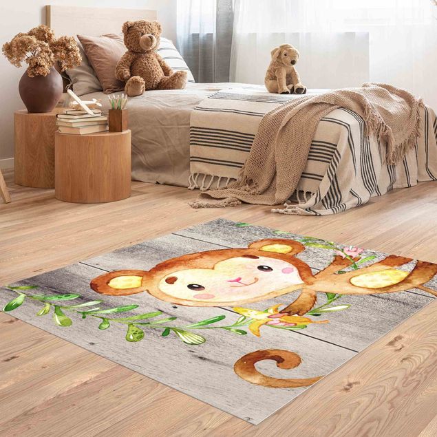 tappeto moderno Scimmia ad acquerello su legno