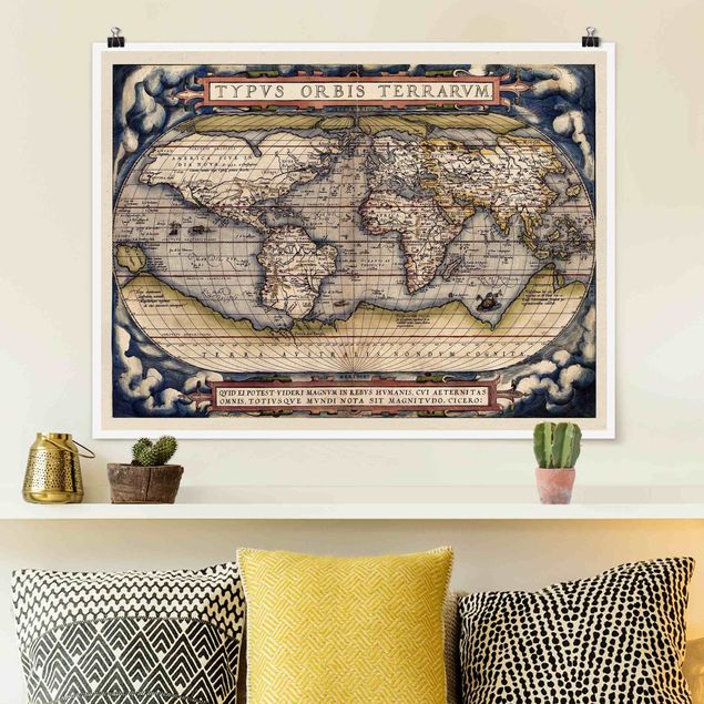 Poster retro style Mappa del mondo storico Typus Orbis Terrarum