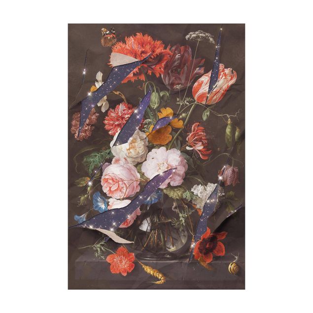 Tappeti con motivi naturali Bouquet di fiori con galassia
