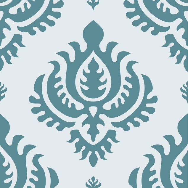 Pellicola adesiva - Raffinata damascata disegni in turchese chiaro e petrolio