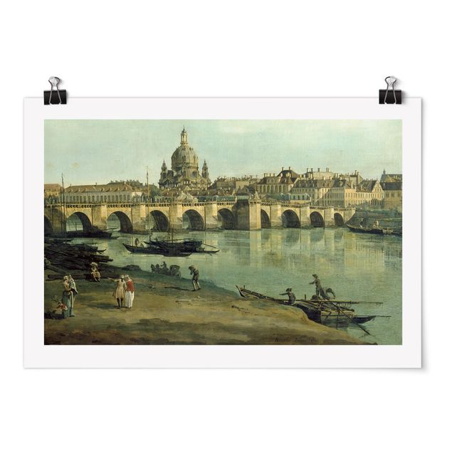 Riproduzioni quadri famosi Bernardo Bellotto - Vista di Dresda dalla riva destra dell'Elba con il ponte di Augusto