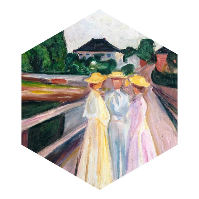 Carta da parati moderne Edvard Munch - Tre ragazze sul ponte