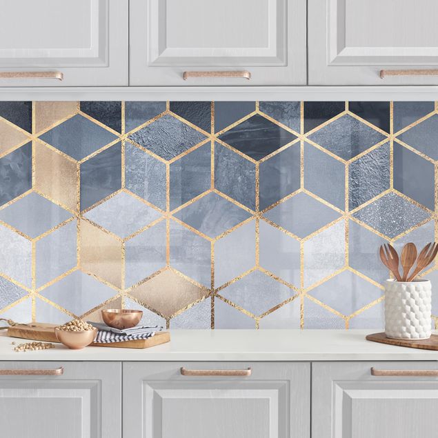 Rivestimento cucina con disegni Geometria Blu Bianco Oro