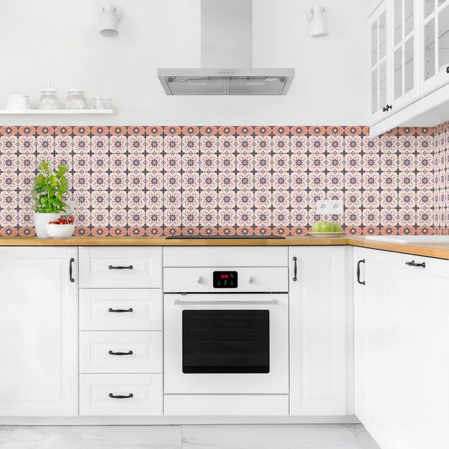 Rivestimenti per cucina con disegni Mix di piastrelle geometriche Fiore Arancione