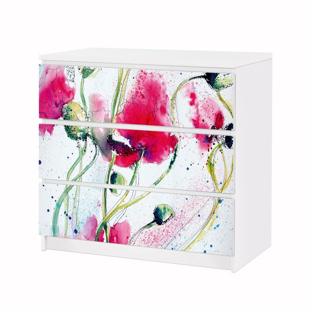 Carta adesiva per mobili IKEA - Malm Cassettiera 3xCassetti - Painted Poppies