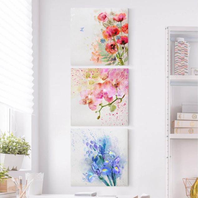 Quadri moderni per arredamento Trio di fiori ad acquerello