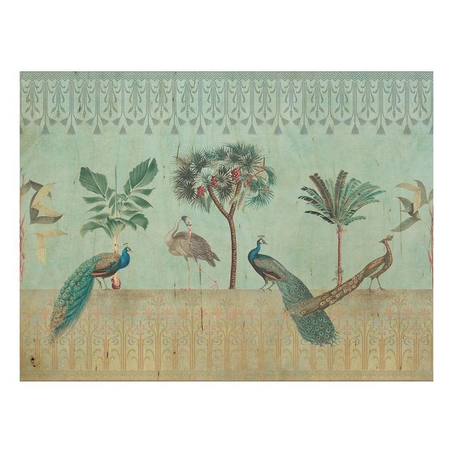 Quadri in legno con fiori Collage vintage - Uccello tropicale e palme