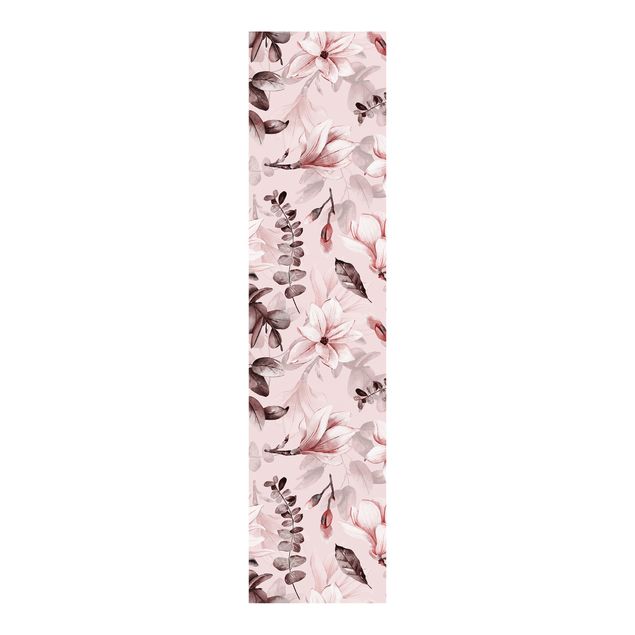 Tende a pannello scorrevoli con disegni Fiori con foglie grigie di fronte al rosa