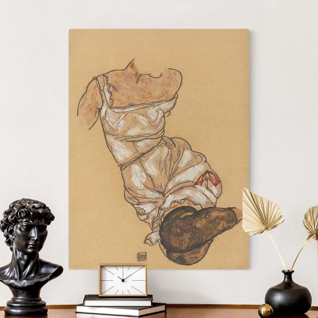 Quadri espressionismo Egon Schiele - Torso femminile in biancheria intima e calze nere