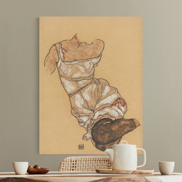 Quadri su tela con cani Egon Schiele - Torso femminile in biancheria intima e calze nere