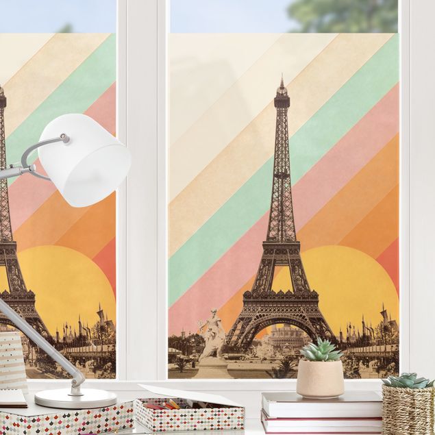 Adesivi per finestre con architettura e skylines Torre Eiffel nel tramonto arcobaleno