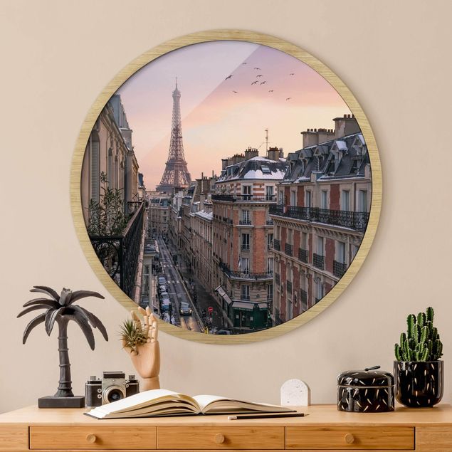 Quadri con cornice con architettura e skylines La Torre Eiffel al tramonto