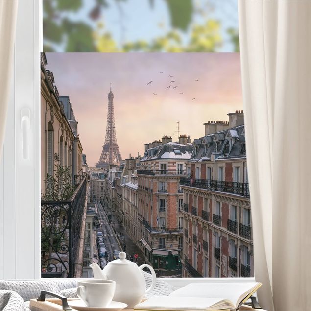 Adesivi per finestre con architettura e skylines La torre Eiffel al tramonto