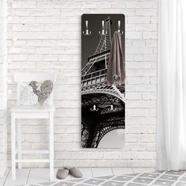 Appendiabiti pannello bianco e nero Torre Eiffel a Parigi