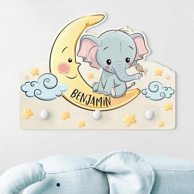 Decorazioni camera neonato Elefante Luna Con Nome Personalizzato