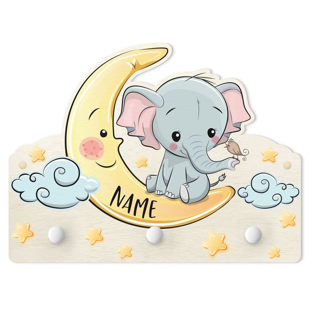 Attaccapanni grigio Elefante Luna Con Nome Personalizzato