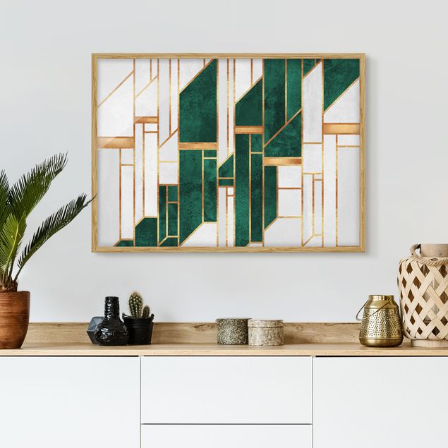 Quadri astratti moderni Geometria smeraldo e oro