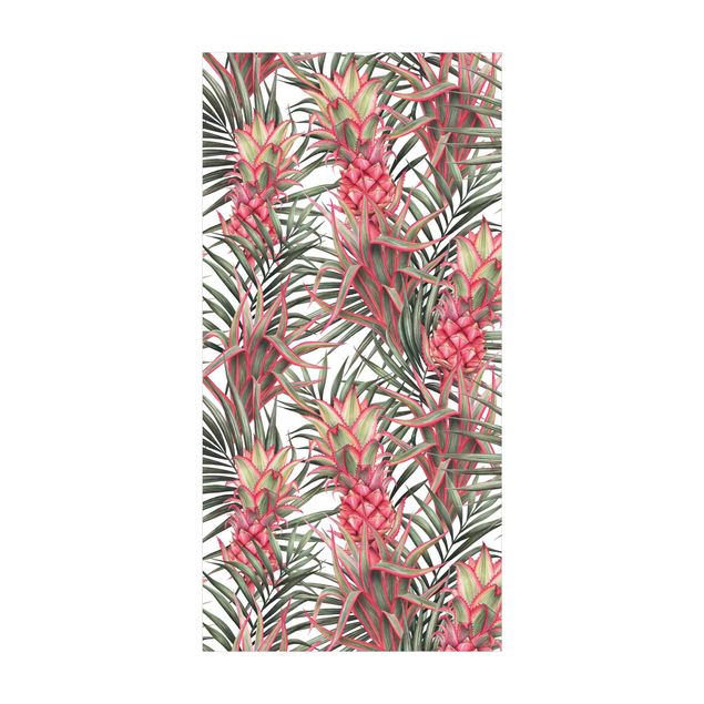tappeto rosa cipria Ananas rosso con foglie di palma tropicale