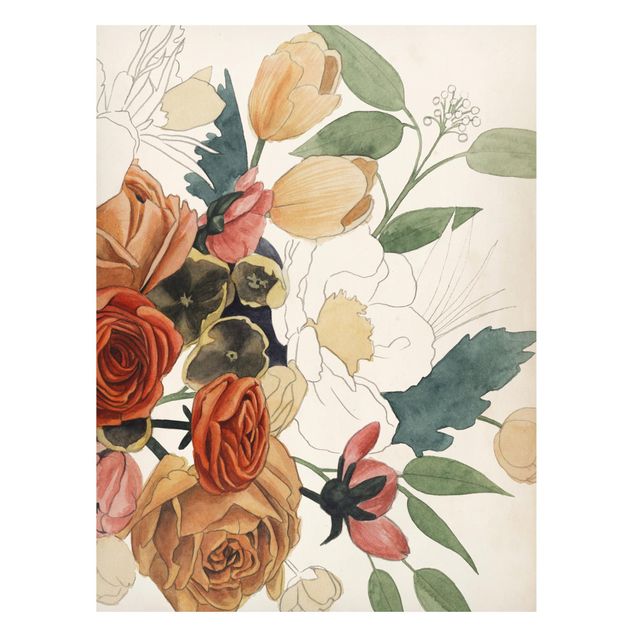 Quadro moderno Disegno di bouquet di fiori in rosso e seppia II
