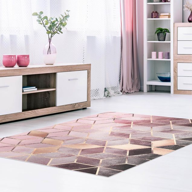 tappeto design moderno Geometria dorata rosa-grigio