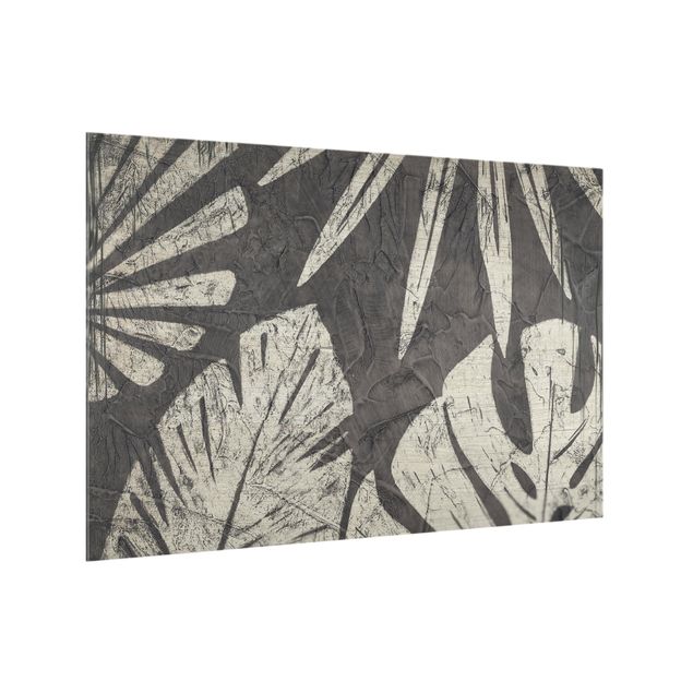 Paraschizzi cucina vetro Sfondo grigio scuro con foglie di palma