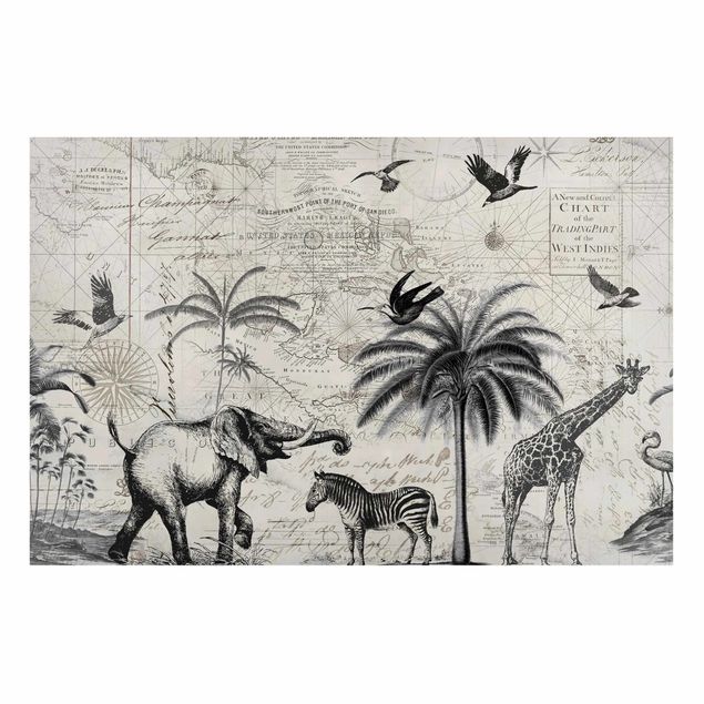 Quadro giraffe Collage vintage - Mappa esotica