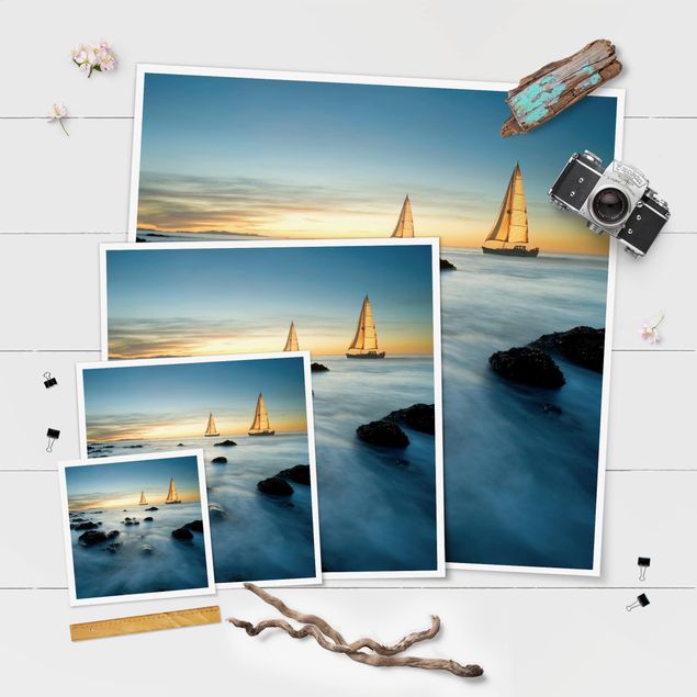 Poster paesaggi naturali Barche a vela sull'oceano