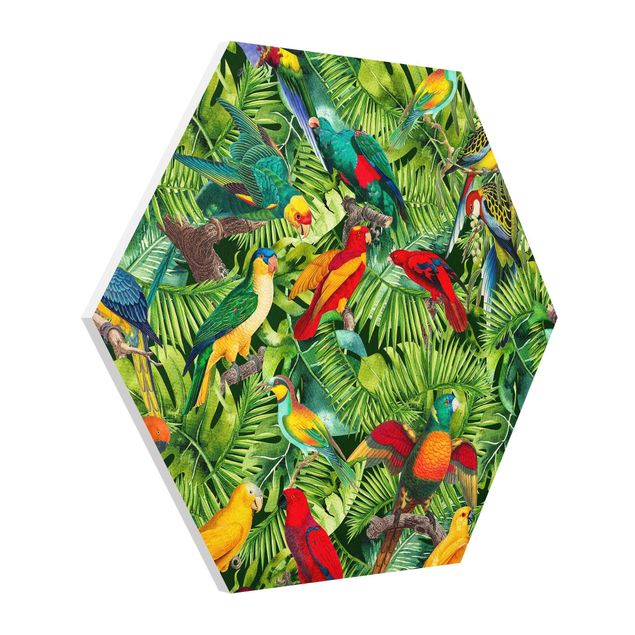Riproduzioni quadri Collage colorato - Pappagalli nella giungla