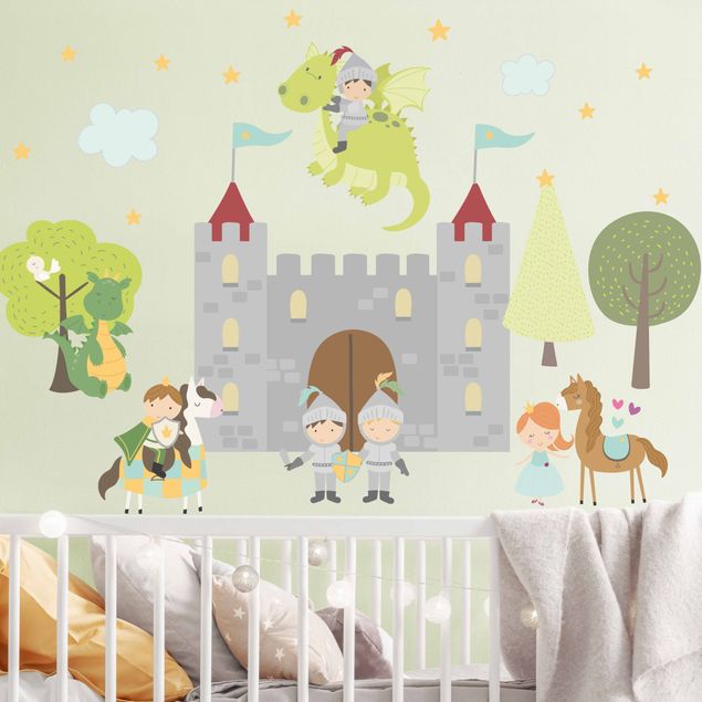 Adesivi murali con drago Castello Cavalieri Drago Principe e Principessa