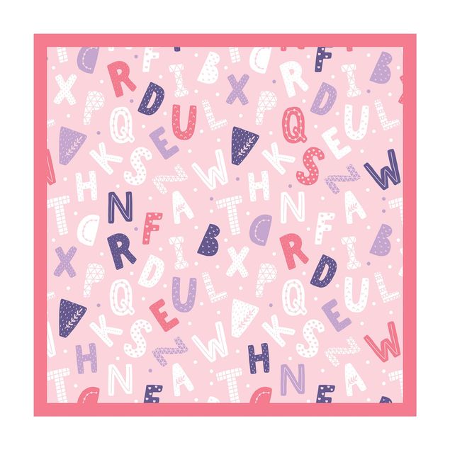 Tappeti in vinile - Alfabeto con cuori e puntini in rosa con cornice - Quadrato 1:1